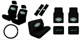 15 Piece NFL Auto Interior Gift Set - New York Jets - A Set of 2 Seat Covers, 1 Rear Bench Cover, 1 Steering Wheel, A Set of 2 Seat Belt Pads, and A Set of 4 Plush Carpet Floor Mats