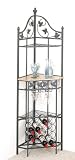 Green Sanded Finish Metal Corner Wine Rack w/Wood Top