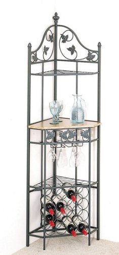 Childrens Toyshop  Kitchen & Housewares : Green Sanded Finish Metal Corner Wine Rack w/Wood Top