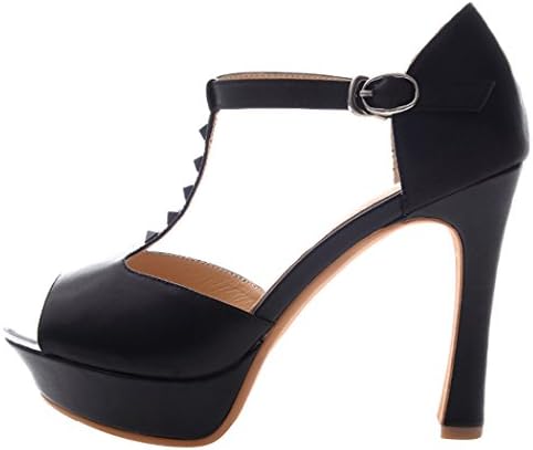 New Design Europe Summer Peep-toe Thin High Heel Rivet Shoes(6 B(W) US, black)