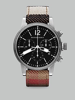 Burberry Mens Utilitarian Nova Check Leather Strap Chronograph Watch BU7815