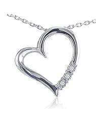 Sterling Silver and Diamond Three-Stone Heart Pendant on an 18 Chain