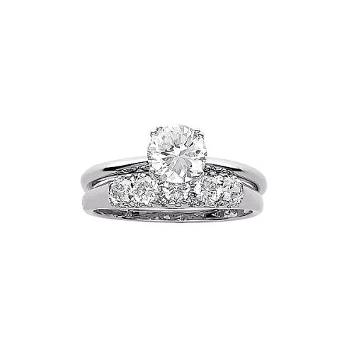 Sterling Silver and Cubic Zirconia 2-Pc. Wedding Ring Set