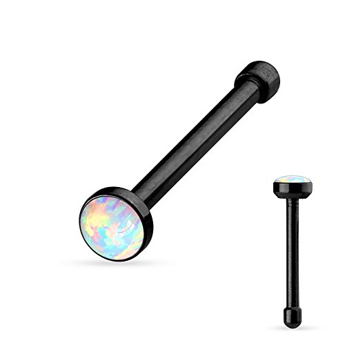 PiercedOff White Opal Set Flat Top PVD over 316L Surgical Steel Nose Studs (Black)