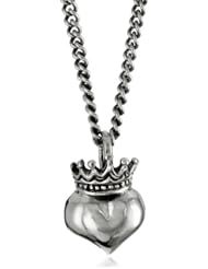 King Baby 18" Curb Link Chain with Crowned Heart Sterling Silver Pendant Necklace