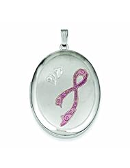 Genuine .925 Sterling Silver Enamel Pink Ribbon 34mm Oval Locket 8.6 Grams. 100% Satisfaction Guaranteed.