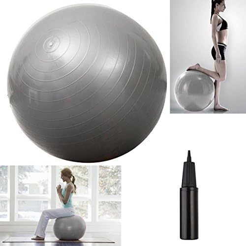 Silver Exercise Ball 25" Yoga Pilates Balance Gymnastic Fitness with Air Pump