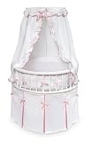 White Elegance Round Baby Bassinet w/White Waffle & Pink Bedding