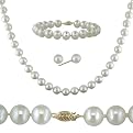 14K Gold 7-7.5mm/7.5-8mm Freshwater Pearl Necklace/ Earrings/ Bracelet Set - White
