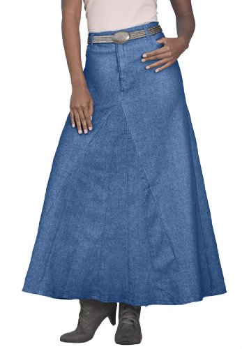Denim 24/7 Women's Plus Size Long Denim Skirt (Stonewash,18 W)