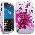 impexo Blackberry Curve 8520 / 8530 Gemini / 9300 3G Case Cover Skin Pouch Shell Pink Peach Floral Pattern Soft Silicone Gel Protection + Quality LCD Screen Scratch Protector + FREE Microfiber Cleaning Cloth