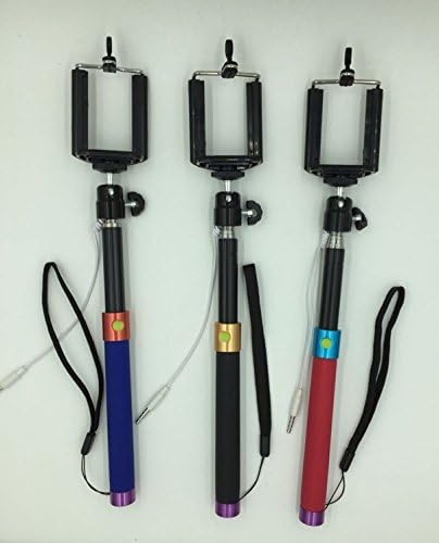 EZSelfie 3.5mm Cable Take POLE Selfie Stick,NO BATTERY, Non Bluetooth Monopod With Smartphone Adjustable Phone Holder For iPhone 6 5S 5C 5 4S,Samsung Galaxy S3 S4 S5,Note 3 2, HTC!! Black, Red and Dark Blue Upgraded Model (Dark Blue)