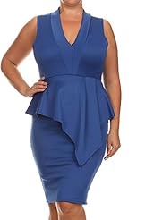 Sexy V-neck  Asymmetric Peplum Polyester/Spandex Midi Dress  With Ruffles