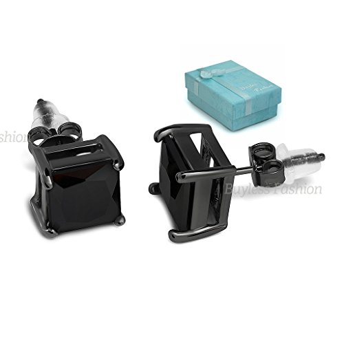 Buyless Fashion Surgical Steel Squared Crystal CZ Earrings In Gift Box (Multi Sizes)