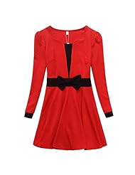 Plus Size Cocktail Polyester Winter Two-Toned Full-Skirt  Long Sleeves Mini Dress  With a Bow(s)