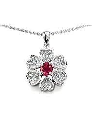 Original Star K (tm) Flower Pendant With Round 4mm Created Ruby in 925 Sterling Silver