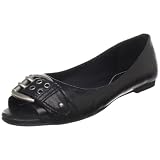 FOSSIL Women's Macey Peep-Toe Flat (Black Leather 8.0 M)