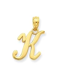 14K Yellow Gold K Script Initial Charm Pendant