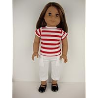 2pc Summer Outfit White Capri's Red Striped T-shirt Made to Fit the 18 Inch Doll Like the American Girl Dolls Shoes Sold Seperately