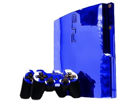 Sony PlayStation 3 Slim Skin (PS3 Slim) - NEW - BLUE CHROME MIRROR system skins faceplate decal mod