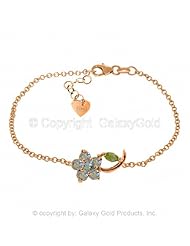 Single Flower Bracelet with Aquamarines and Peridots in 14k Rose Gold