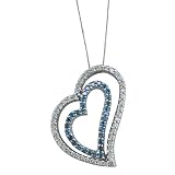 0.80 Ct. Blue and White Diamond Heart Shaped Pendant With 18 Chain