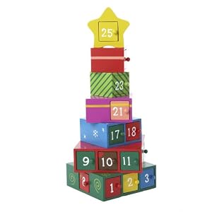 Kurt Adler Wooden Gift Tree Advent Calendar, 13-Inch