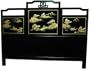 Asian Bed Bedroom Furniture - 60" Ming Black Lacquer Headboard w/ Mountain Landscape - Queen Size