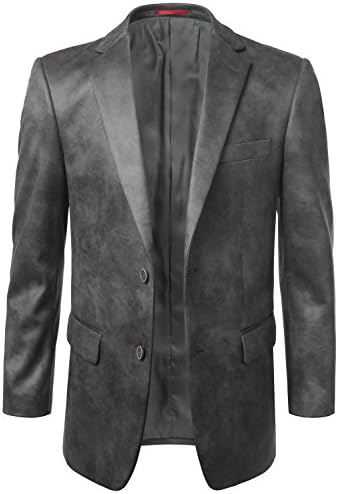 MONDAYSUIT Mens Lightweight Faux Leather Sport Coat Blazer Jacket GRAY