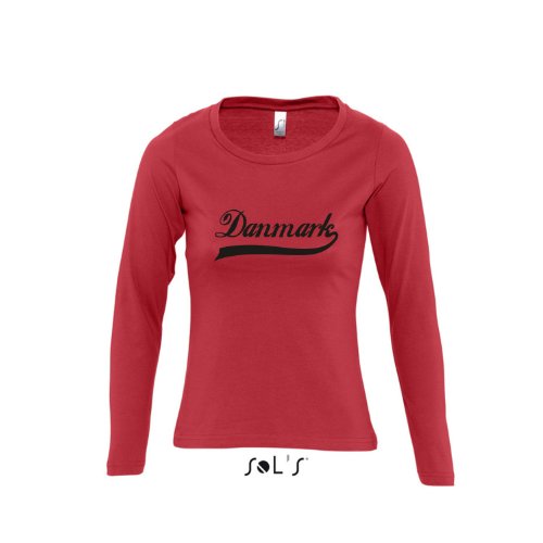 Dänemark Oldschool Danmark LÄNDERSHIRT EM / WM FAN Trikot – Damen Langarm Longsleeve T-Shirt S-XL , red – schwarz , S
