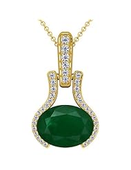18K Yellow Gold Oval Cut Emerald And Round Diamond Pendant