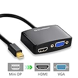 Ugreen ミニ DP Thunderbolt to HDMI＆VGA変換 アダプタ Mini Displayport to HDMI＆VGA変換デュアルコンバーター MacBook MacBook Pro iMac Macbook Air Mac Mini Windows Surface pro ThinkPadX1 Dell xps 14z対応 プレミアムABSケース付き 黒