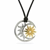 Eve's Addiction Sterling Silver Golden Sun and Moon Necklace