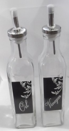 Glass Oil & Vinegar Set Black White Dispenser Cruet Bottles