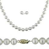 14K Gold 6.5-7mm/5.5-6mm Freshwater Pearl Necklace and Earrings Set - White