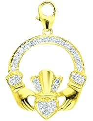 14K Yellow Gold Diamond Irish Claddagh Charm