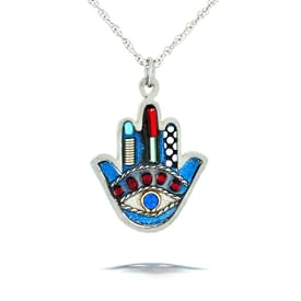 Petite Blue Hamsa Necklace #0624