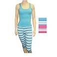 Womens Cotton Racer-back Tank With Stripe Capri Loungewear/ Pajama