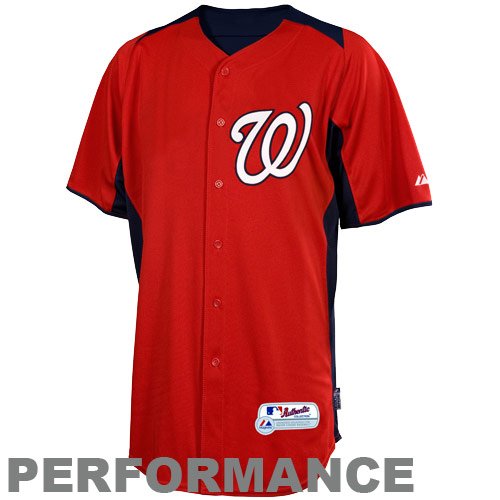 MLB Boys' Washington Nationals Short Sleeve Authentic Button Front Cool Base Batting Practice Jersey (Scarlet/Navy, Medium)