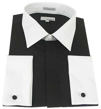 Modena Mens Black White French Cuff Dress Shirt