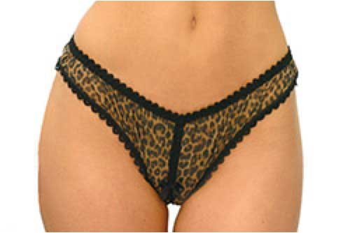 418QDYTAGGL Leopard Mesh Crotchless Panty. One Size