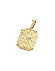 14K Yellow Gold Cremation and Hair Locket w/ Diamond Center 3/4 inch x 1 inch in Solid 14K Yellow Gold