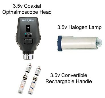 Welch Allyn 3.5v Coaxial Ophthalmoscope Set with Convertible Handle and Soft Case (Model 11771-C)