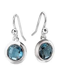 925 Sterling Silver Round Faceted London Blue Topaz Dangle Earrings