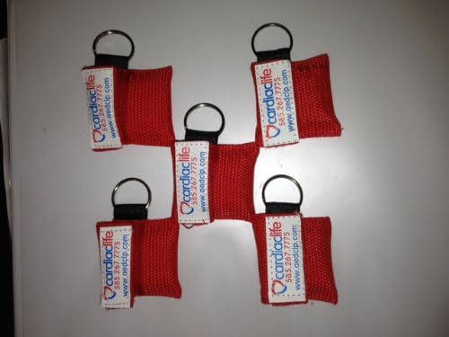 Pack of 5 Cardiac Life Res-cue Key Mini CPR Mask Keychains - RED