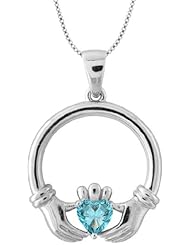A Silver Breeze Claddagh Necklace Sterling Silver - December Birthstone ASBN-CLD12