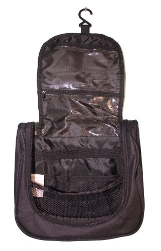 Large Stylish Benzi Black Unisex Hanging Washbag Wash Bag Toiletry Bag with Silver on Grey BENZI Logo.