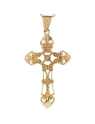 10k Gold Diamond Cut Religious Christian Cross Filigree Charm Pendant