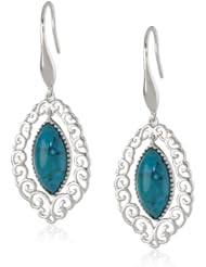 Sterling Silver Turquoise Marquis Filigree Drop Earrings