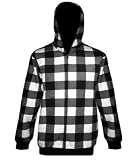 Mens Black White Plaid Checked Check Zip Up Hoodie